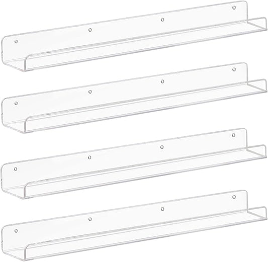 Weiai Clear Acrylic Floating Shelves 24 inches, Wall Bookshelf for Kids, Transparent Book Shelf Ledge for Wall, Set of 4