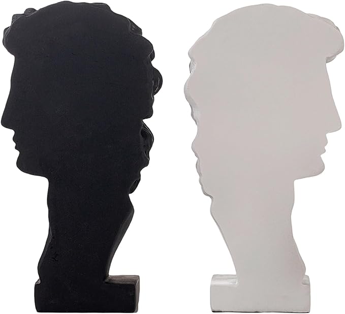 Lukitas David Head Decorative Bookends, Heavy Duty Half-and-Half Book Ends Non-Slip, Classical Artistic Sculpture for Office Home Bookshelf Decor, Black & White, Resin 9.5''