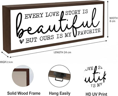 Every Love Story is Beautiful but Ours is My Favorite Sign, Rustic Wood Sign, Romantic Home Decor, Wedding Decoration, Tabletop Decorations for Bedroom 17.8x4x1.2 inches