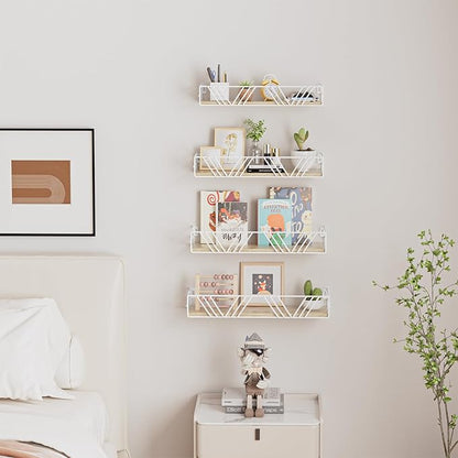 Floating Shelves for Wall Set of 4, Different Sizes Mounted Wood Floating Shelf, Wall Shelves for Living Room, Bedroom, Bathroom, Kitchen, Farmhouse Decor, Office