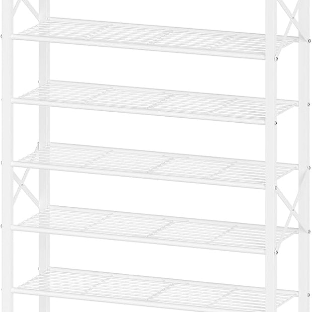 10 Tier Shoe Rack, Large Capacity Shoe Storage Organizer Holds 40 Pairs, Sturdy and Stable, for Entryway, Hallway, Closet, Dorm Room, White SS10WW