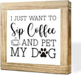 Wood Coffee Sign I Just Want To Sip Coffee And Pet My Dog Funny Coffees Wooden Block Sign Square Handmade Coffees Plaque For Kitchen Office Bar Decor Wooden Cafe Bar Decor Signs 5.9x5.9 inches