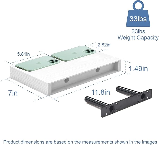 Floating Shelves for Wall, Bathroom Shelves Over Toilet, Wall Shelves & Book Shelf for Room, Hanging Shelf, Modern Wooden Wall-Mounted Small Floating Shelves, 12x7x1.5 in (White, Set of 3)