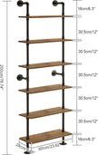 YMYNY Industrial Pipe Ladder Shelf, 6-Tier Wall Mounted Bookcase with Metal Frame, 78.7