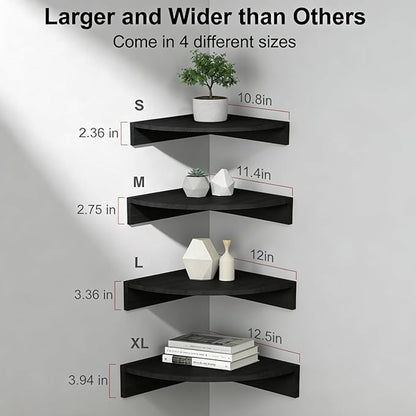 Alsonerbay Black Corner Wall Shelf, Floating Shelves Wall Mount Set of 4, Rustic Wood Shelves for Bedroom, Living Room, Bathroom, Entryway, Garage | for Bedroom, Living Room, Bathroom, Entryway, Garage