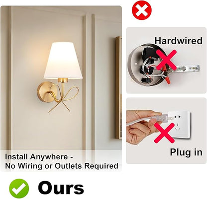 ADISUN Modern Wall Sconce Set of Two, Battery Operated Wall Sconce Remote Control Dimmable Wall Lamp Wireless Sconces for Living Room Bathroom Dining Room Corridor Staircase (2 Bulbs Included)