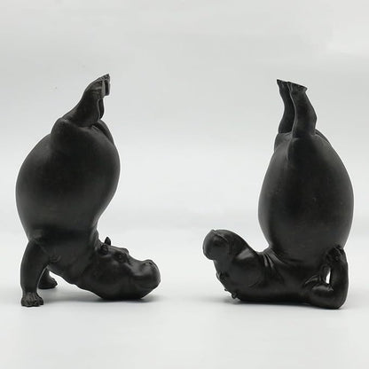 Lukitas Upside Down Hippo Decorative Bookends, Non-Slip Book Holders, Whimsical Animal Ornaments for Office Home Bookshelf Decor, Black, Resin 8.5''