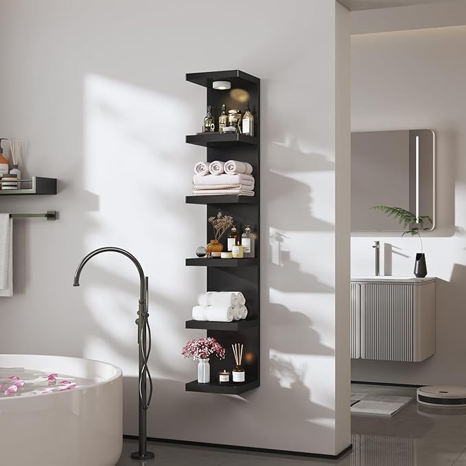 6-Tier Wall Shelf Unit with USB Rechargeable Led Light (Remote Controlled),Versatile Floating Display Shelves,Lack Style Wall Shelves for Bedroom,Living Room,Office Decor,Vanity-Black