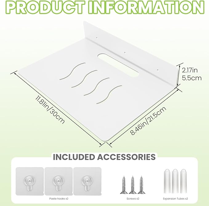 Steel Floating Shelves for Wall,Small Wall Shelf，Suitable for Bedroom, Living Room, Bathroom, Kitchen, Office (White, 2Pack 11.81x8.46 in)