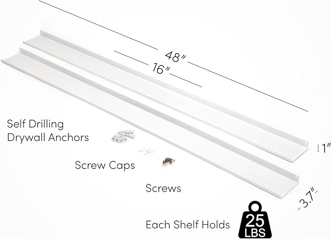Metal Picture Ledge, Wall Mounted Floating Shelf - 48" White (Set of 2)