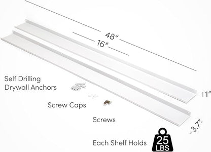 Metal Picture Ledge, Wall Mounted Floating Shelf - 48" White (Set of 2)