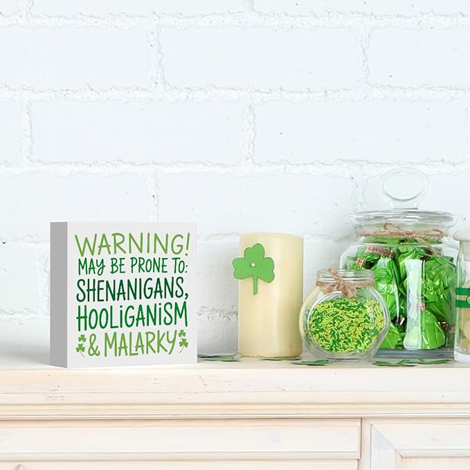 St Patricks Day Decor Funny Shenanigans Decor Rustic Wood Sign Home Tabletop Shelf Desk Decor St Patrick's Day Decorations 5 X 5 Inches