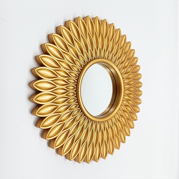 Gold Mirrors for Wall Decor Pack of 3. Round Mirrors.Rays of Light and Annual Ring Shape. Decorative Mirrors.Wall Mirrors for Decor Home Decor.Plastic Frames.Glass Mirrors.Sun Gold Color.