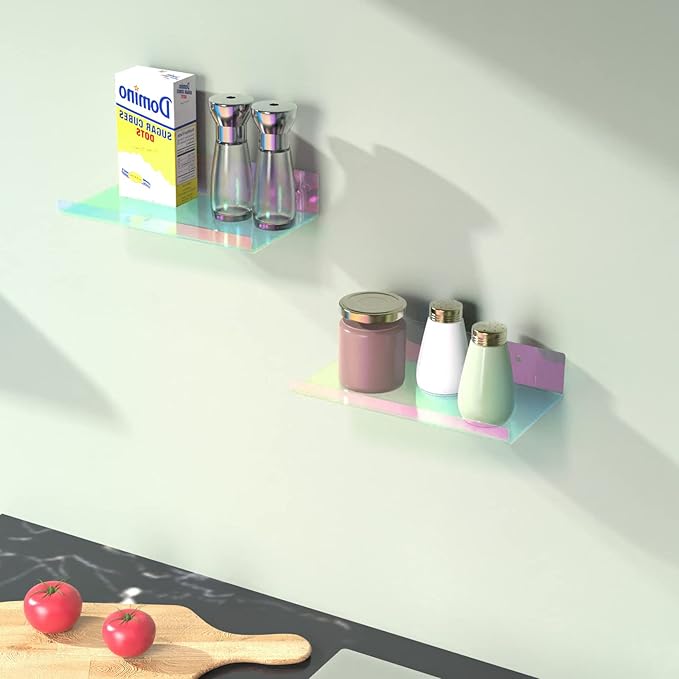 NiHome 2-Pack Medium Iridescent Acrylic Floating Shelves with Edge, 7.9