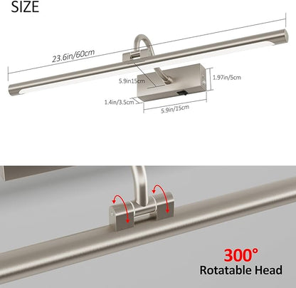 Aipsun 23.6" Brushed Nickel Picture Lights for Wall Rechargeable,12000mAh LED Battery Operated Art Light for Paintings,3CCT Dimmable, Rotatable Gallery Light for Pictures Display