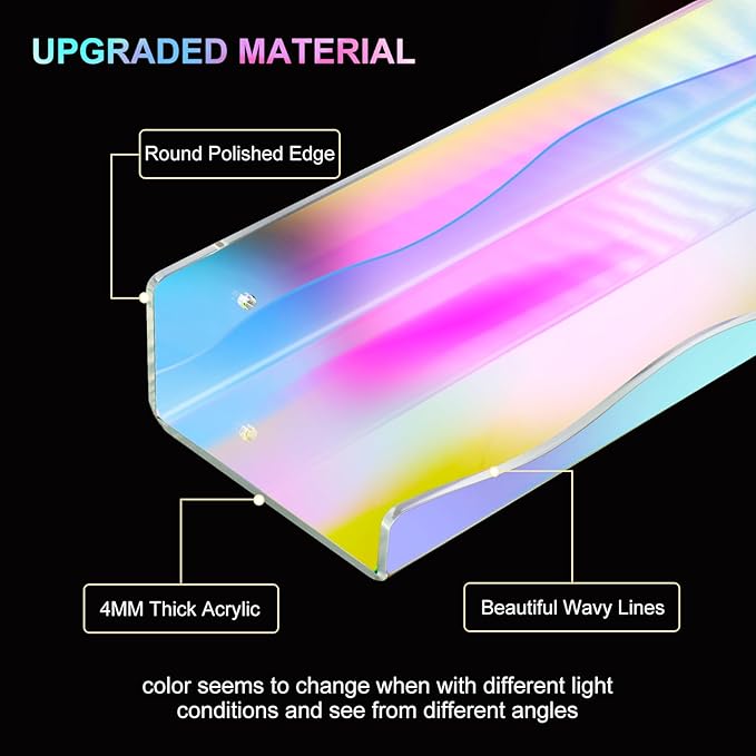 4 Pack Iridescent Acrylic Floating Shelves, 15.7
