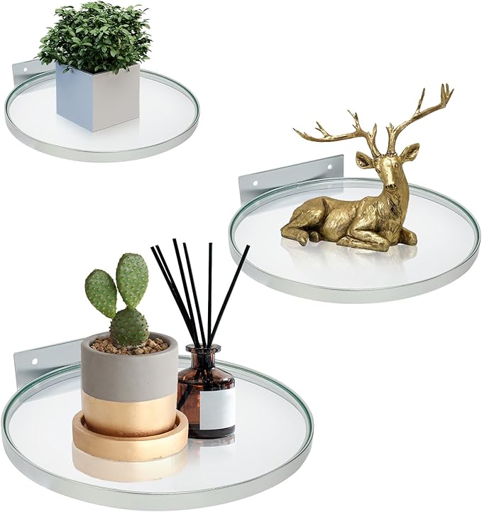 Cityelf Floating Shelves Wall Mounted Wall Decor Iron Glass Hanging Shelf Home Decor Set of 3 Display Ledge Shelves for Living Room Bedroom Office-Silver