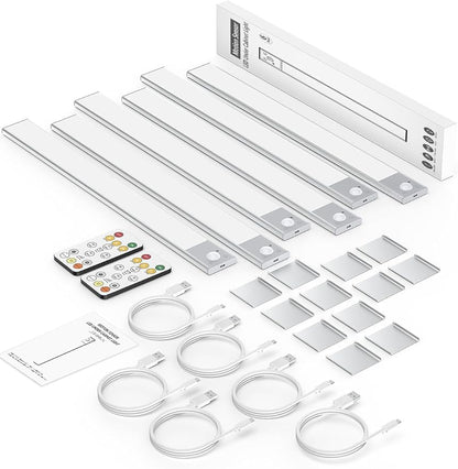 16" Ultra-Thin Under Cabinet Lighting Wireless, Aluminum Alloy Under Counter Lights for Kitchen, 3-Color-Temps Magnetic Closet Lights, Rechargeable Motion Sensor Light Indoor (6 Pack, Silver)