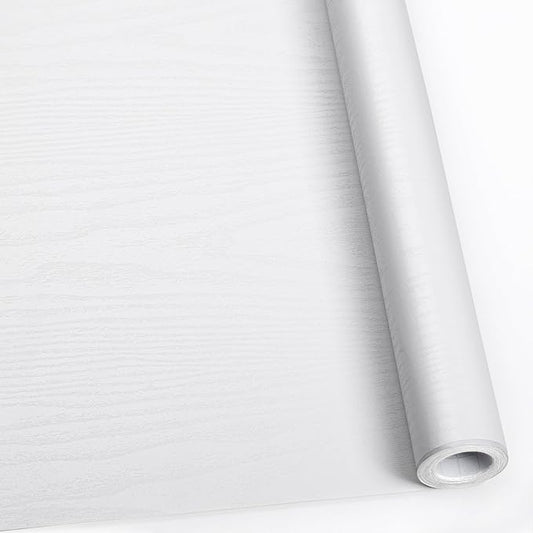 White Contact Paper 23.6" X 118" - Wood Peel and Stick Wallpaper Vinyl Film Thicken - Wood Grain Wallpaper Suitable for Furniture and Wall Decoration Cabinets, Desk, Countertops Easy to Clean