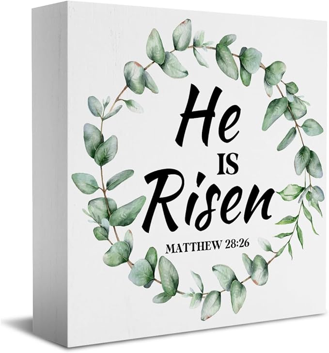 He Is Risen Decor Easter Religious Decorations Christian Easter Decorations Spring Decor Wooden Box Sign for Home Office Bedroom Living Room Desk Shelves