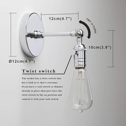 Permo Vintage Industrial Pole Wall Mount Mini Single Sconce Metal Wall Sconces Fixture (Chrome)