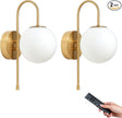 Battery Operated Gooseneck Wall Sconces Set of 2, Glass Globe Wireless Lights with Remote & Touch, Rechargeable Brushed Gold Sconce, 3 Color Dimmable Ambient Lighting for Bedroom Living Room