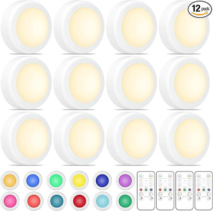 Puck Lights with Remote Control, 16 Color Changeable Wireless LED Light,Under Cabinet Lights, Battery Operated Light with Dimmer & Timmer Great for Closet, Bedroom,Kitchen(12 Packs)