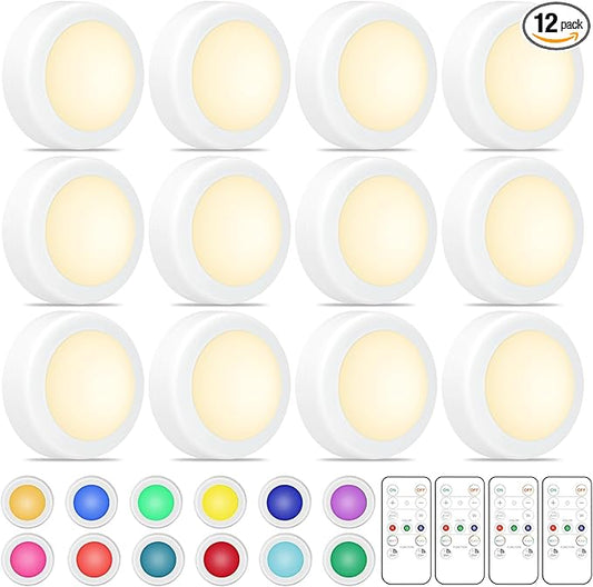 Puck Lights with Remote Control, 16 Color Changeable Wireless LED Light,Under Cabinet Lights, Battery Operated Light with Dimmer & Timmer Great for Closet, Bedroom,Kitchen(12 Packs)