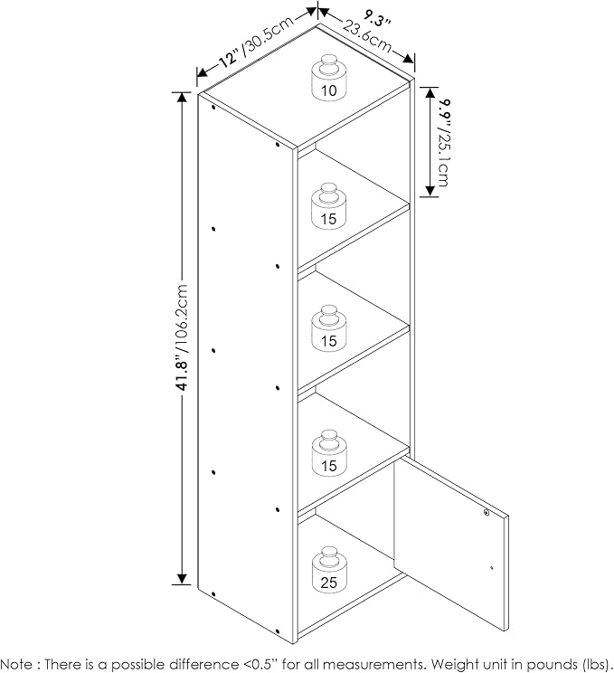Furinno Luder Shelf Bookcase with 1 Door Storage Cabinet, White
