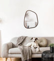 Irregular Wooden Framed Wall Mirror Modern Oval Asymmetrical Unique Hanging Mirror Artistic Wavy Mirror Decor Bathroom Vanity Bedroom Living Room Entryway Hallway Large Brown16 x12