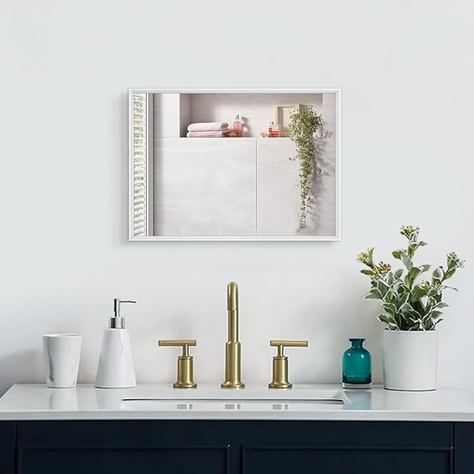 AAZZKANG Mirrors for Wall Rectangular Metal Frame Mirror for Farmhouse Bathroom Bedroom Living Room Home Entryway Hanging Vertically or Horizontally White Small