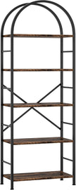 Shintenchi Bookshelf, Arched Bookshelf 5 Tier Bookcase, Tall Shelf for CDs/Books, Home Office Shelf Storage Organizer, Modern Book Shelf for Bedroom/Living Room, Rustic Brown