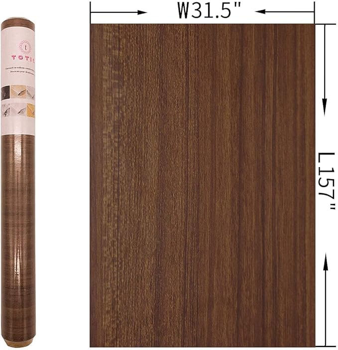 TOTIO Brown Wood Grain Contact Paper Thick Walnut Wood Wallpaper Peel Stick 31.5x157inch Walnut Wood Look Wall Paper Rolls Removable Adhesive Waterproof Decoration Countertop Table Counter Vinyl Wrap