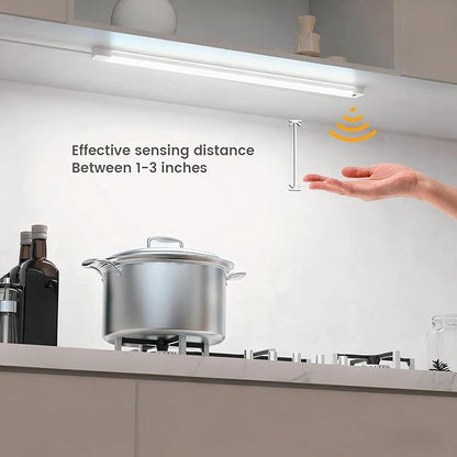 2Pcs 24 Inch Under Cabinet Lights with Hand Wave, Under Counter Lighting 5000K Cold White,Dimmable,Plug and Play,LED Lights for Kitchen Cabinet, Cupboard, Closet, Desk