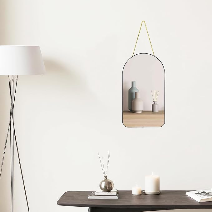 Funerom Decorative Arched Wall Mirror with Black Frame, 15.8 x 9 inches, Small Modern Hanging Mirror for Bedroom Bathroom