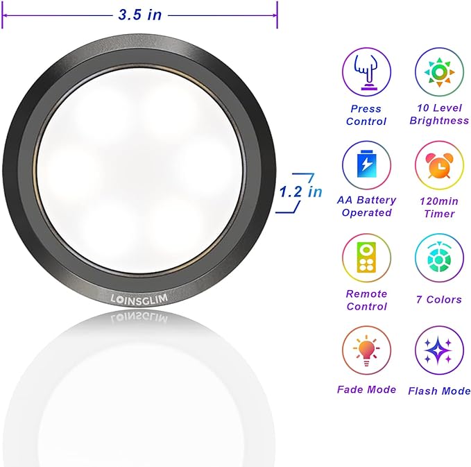Puck Lights with Remote,Under Cabinet Lighting Wireless,Battery Operated RGB LED Lights Dimmable,7 Colors Push Lights for Closet,Kitchen,Under Counter Lights Bar Display Shelf (6pack)