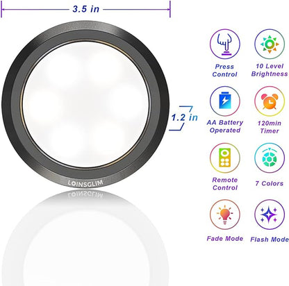 Puck Lights with Remote,Under Cabinet Lighting Wireless,Battery Operated RGB LED Lights Dimmable,7 Colors Push Lights for Closet,Kitchen,Under Counter Lights Bar Display Shelf (6pack)