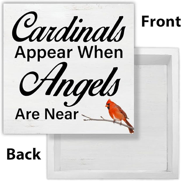 Memorial Decor Sympathy Gift for Loss of Loved One Cardinals Appear When Angels Are Near Wooden Sign Cardinals Decor for Home Bedroom Garden Desk Shelf 5 x 5 Inches, Cardinals Gifts