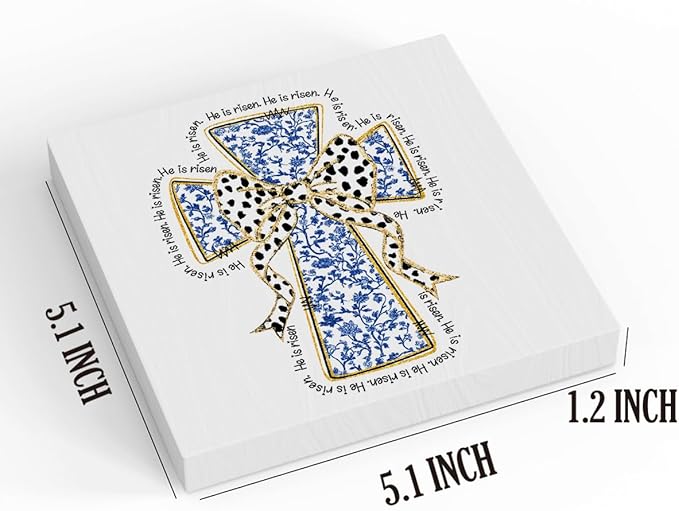 He Is Risen Sign Easter Religious Decorations Christian Easter Decor Blue And White Chinoiserie Decor Wooden Box Sign for Home Office Bedroom Living Room Desk Shelves