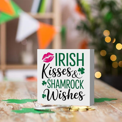 Irish Blessing Kisses Decor St Patricks Day Decorations Rustic Wood Sign Home Tabletop Shelf Desk Decor St Patrick's Day Decorations 5 X 5 Inches
