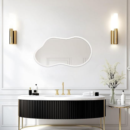 AAZZKANG Small Wall Mirror with Irregular Wood Framed Decorative White Hanging Mirrors for Bedroom Dressing Room Living Room Bathroom Entryway