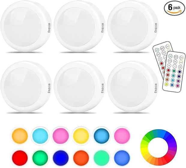 Puck Lights, Cadrim 13 Colors Changeable LED Puck Lightings, LED Lights for Bedroom, Under Cabinet Lights, Under Cabinet Lighting with 2 Wireless Remote Controls for Kitchen(6 Pack)