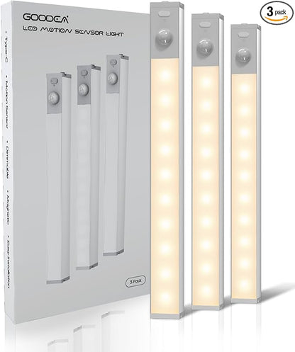 Led Under Cabinet Lights Wireless, 7’’ Rechargeable Motion Sensor Light Indoor, Dimmable Closet Lights for Cabinets, Bookshelf, Stair, Hallway Warm White 3 pcs