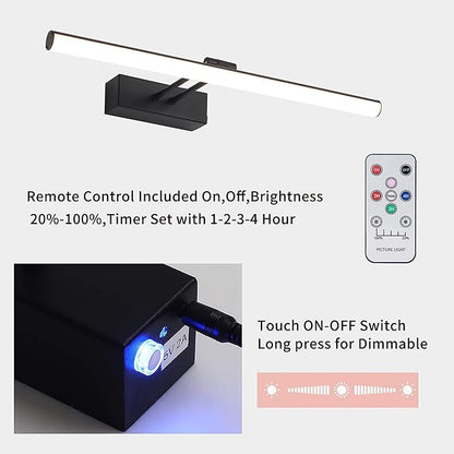 Black Picture Light, Battery Operated Painting Lighting with Remote,16 inch Led Art Lamp, Wirelless Wall Lamp,Rechargeable Picture Frame Light,Cordless Gallery Light