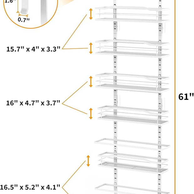 Moforoco White 6-Tier Over Door Pantry Organizer, Pantry Organization Storage, Door Metal Hanging Spice Rack Basket Shelves, Home Kitchen Apartment Essentials, Laundry Room Bathroom Organization