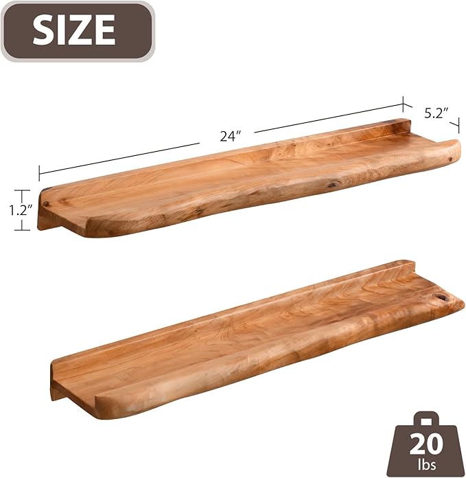 Ceder Wood Live Edge Picture Ledge Shelf Set of 2 - Handmade Natural Cedar Root, Floating Wall Shelves for Frames (24")