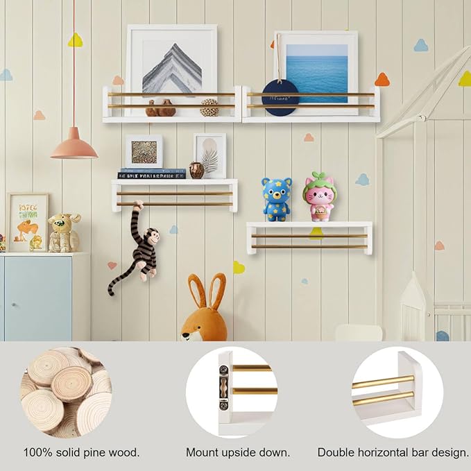 Nursery Wall Book Shelves Set of 4, 16