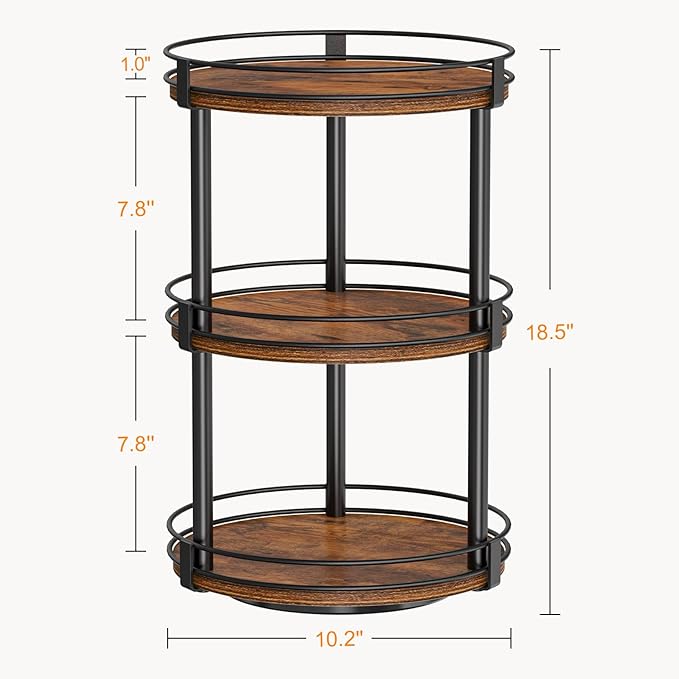 Snughome Lazy Susan Organizer, 3 Tier Rotating Spice Rack, Turntable Lazy Susan Kitchen Countertop Organizer, 10.2