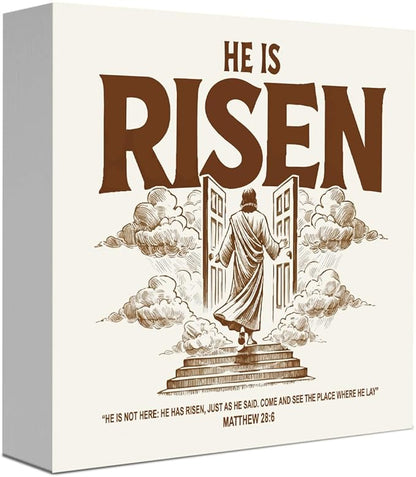 Christian Sign Decor Decorations Religious Jesus Decorations Christian Gifts for Women Home Office Desk Table Shelf Tiered Tray Decor He Is Risen Sign 5 X 5 Inch