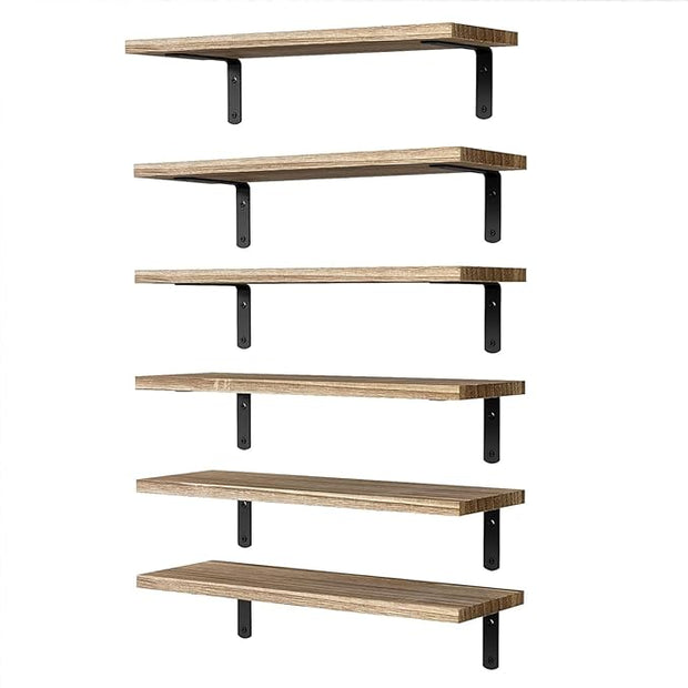 Floating Shelves Set of 6, Wooden Floating Shelves for Wall Decor, Farmhouse Shelf for Bedroom, Wall Mounted Bathroom Storage Shelves, Floating Book Shelves for Living Room
